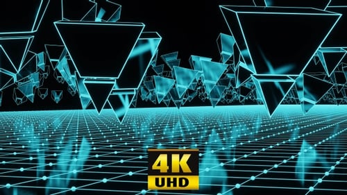 Futuristic Digital Grid with Abstract Glowing Geometric Pyramids