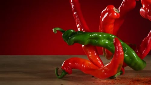 Peppers falling bouncing in ultra slow mo 1500fps - reflect surface - BOUNCING PEPPERS PHANTOM