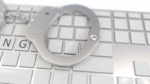 3D Animation of Hacking Word Reveal with Handcuffs