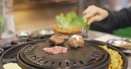 Korean BBQ at restaurant