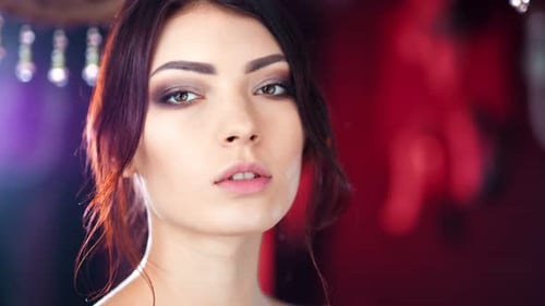 Close Up of Beautiful Woman with Stylish Makeup