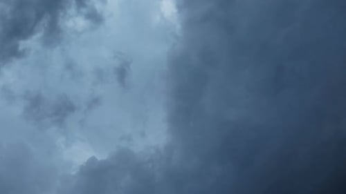 Dramatic Ominous Clouds Moving Quickly Across Blue Sky