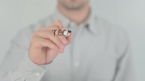 Man Writes Tech-Savvy Customer on Clear Surface