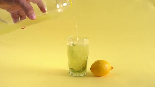 Refreshing Lemonade with Mint and Lemon on Yellow