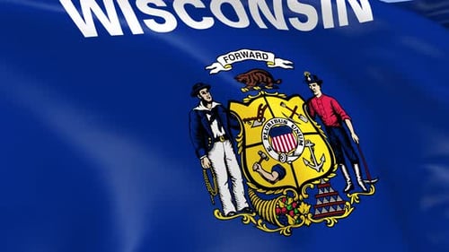 Wisconsin State Flag Waving with Realistic Fabric Movement