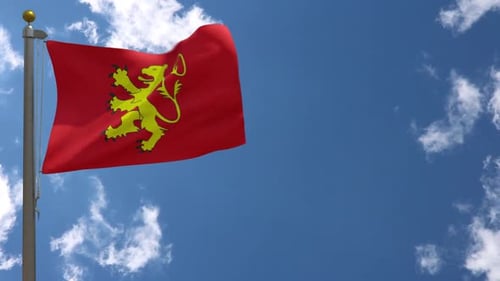 Waving Red Flag with Yellow Lion Emblem