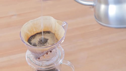 Pour Over Coffee Brewing with Filter Close Up