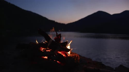 Campfire at a lake