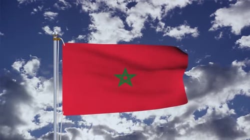 Realistic Morocco Flag Waving with Dynamic Sky Background