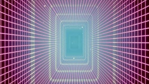Grid Tunnel Rectangle Light Retro 03 4K