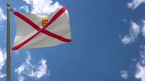 Waving Jersey Flag Animation Against Blue Sky