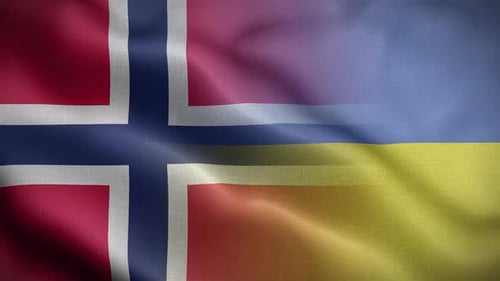 Norway and Ukraine Flags Waving Together in Unity