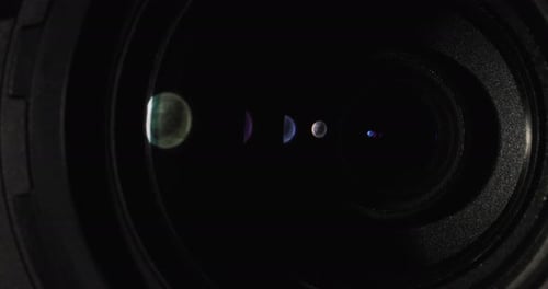 The Front Lens of the Lens is Illuminated By a Beam of Light with Glare