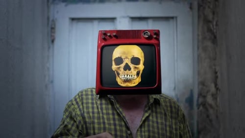 Skull Animation Displayed on Television Head