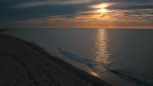 Aerial View Sea Beach with White Sand in Summer