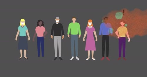 Social Distancing Concept Animation with Diverse Flat Design Characters