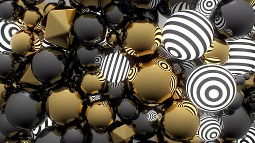 Abstract Gold Black and Striped Geometric Spheres Background Animation