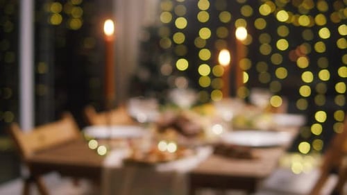 Set Christmas Dinner Table with Christmas Tree