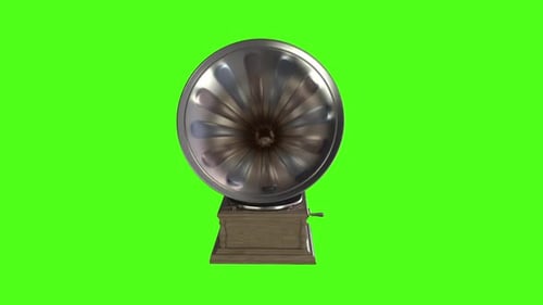 Gramophone Plays a Vinyl Record on Green Screen Background