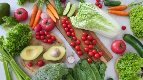 Overhead Shot of Fresh Colorful Vegetables on Table