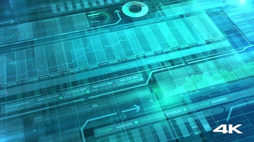 Animated Futuristic Business Data Display with Financial Charts