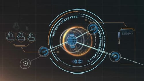 Futuristic HUD Display with Global Data Network