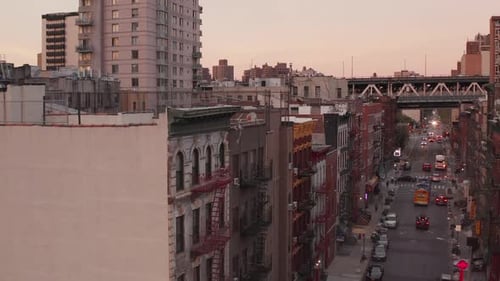 Scenic Chinese Street with Police Car, Lights Flashing and Asian Letters in New York City