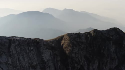 Misty Mountains Aerial View of Rugged Peaks