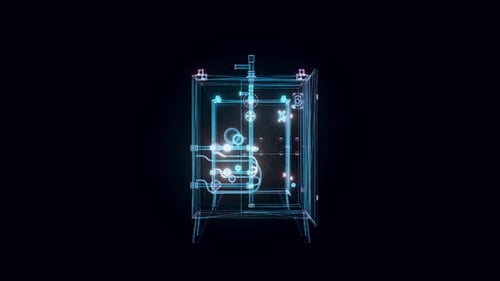 Digital Holographic Wireframe Industrial Cabinet 3D Animation