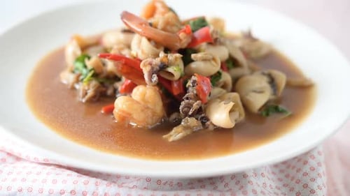 Squid and Prawns Stir-fry With Basil and Chili