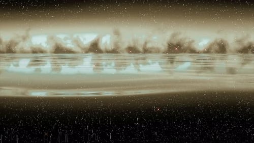 Abstract Cosmic Sky with Reflective Surface and Gaseous Clouds