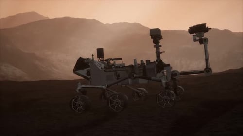 Realistic 3D Mars Rover on Red Planet Surface
