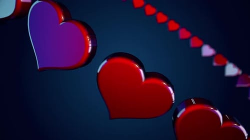 Abstract red hearts flying and rotating in a circle