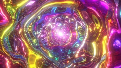 Super Psychedelic Trip In Colorful Rainbow Wormhole Tunnel Abstract - 4K