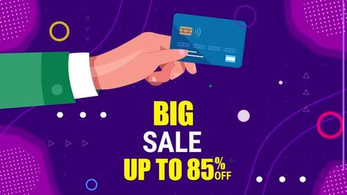 Animated Hand Holding Credit Card for Big Sale Promotion