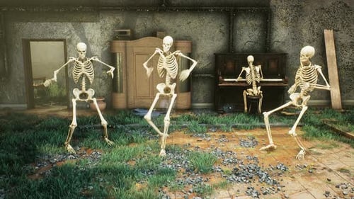 Dancing Skeletons Halloween Party in Ruined House