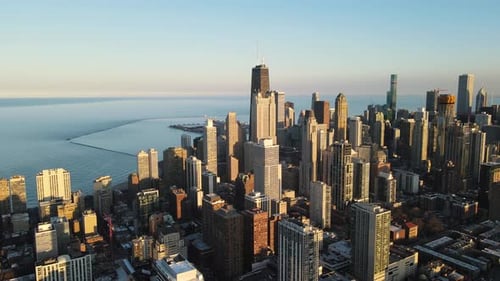 Chicago Cityscape at Sunset Aerial View