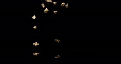 Gold Nugget Falling on Black Background, Slow Motion 4K