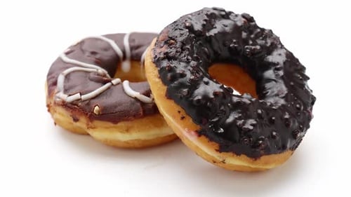 Chocolate donuts on a white background
