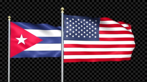 Cuba And United States Two Countries Flags Waving