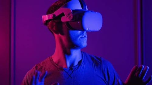 Man Using Virtual Reality Headset, Futuristic Technology