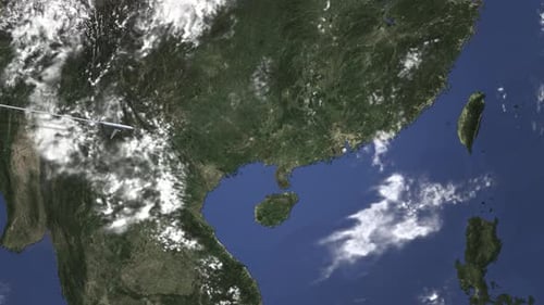 Airplane Flying To Macau China on the Map