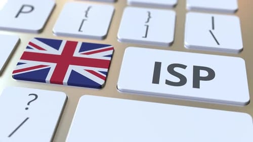 Internet Service Provider Text and Flag of the UK on Keyboard