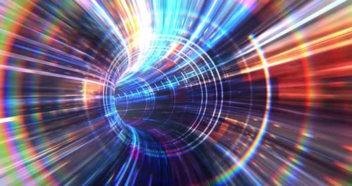 Energetic Digital Tunnel Fly-Through with Dynamic Light Streaks