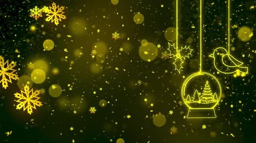 Glowing Christmas Ornaments and Snowflakes Background Animation