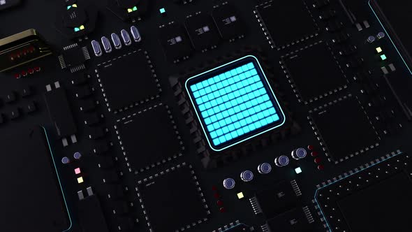 components of computing power on a chip. futuristic animation . next ...