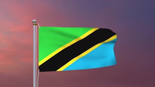 Tanzania National Flag Waving Animation on Pole