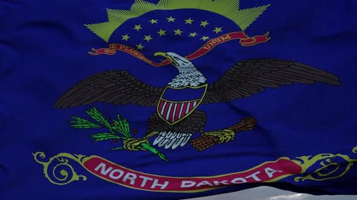 North Dakota State Flag Waving Animation Against Cloudy Sky
