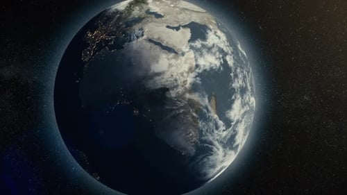 Realistic 3D Earth Globe Rotation with City Lights in Space