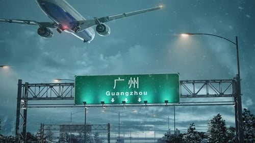 Airplane Landing Guangzhou in Christmas